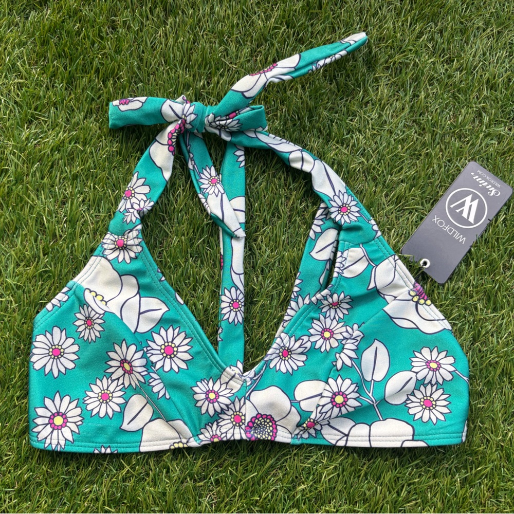 Wildfox 60’s Floral Bikini Top - Teal and White